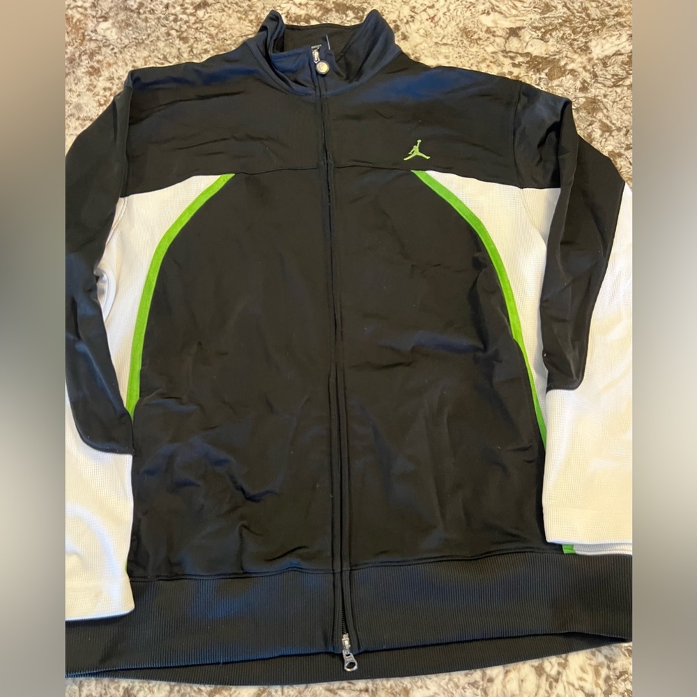 XL AIR JORDAN MEN'S TRACK JACKET FULL ZIP MOCK NECK Retro Style Black Green Whit